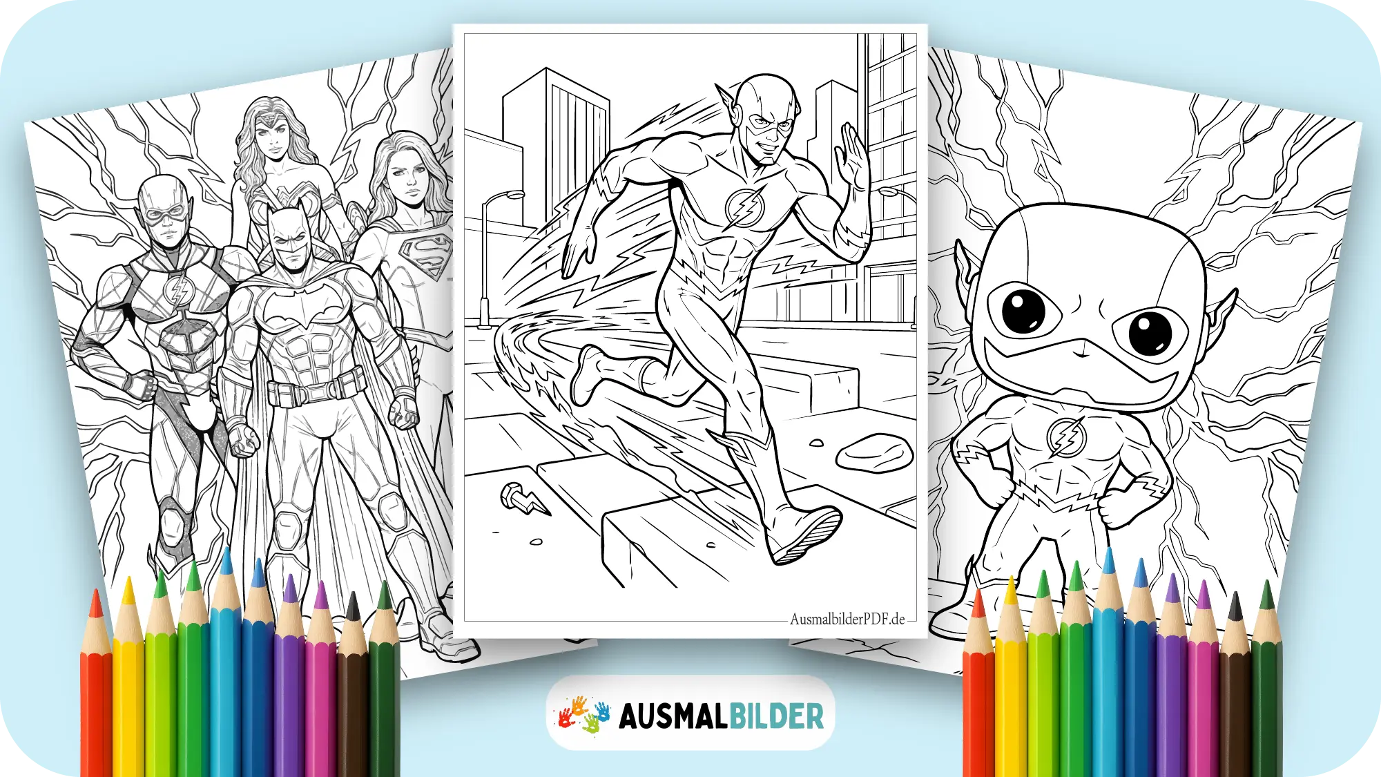 Flash Ausmalbilder kostenlose Vorlagen zum Ausdrucken für Kinder jeden Alters