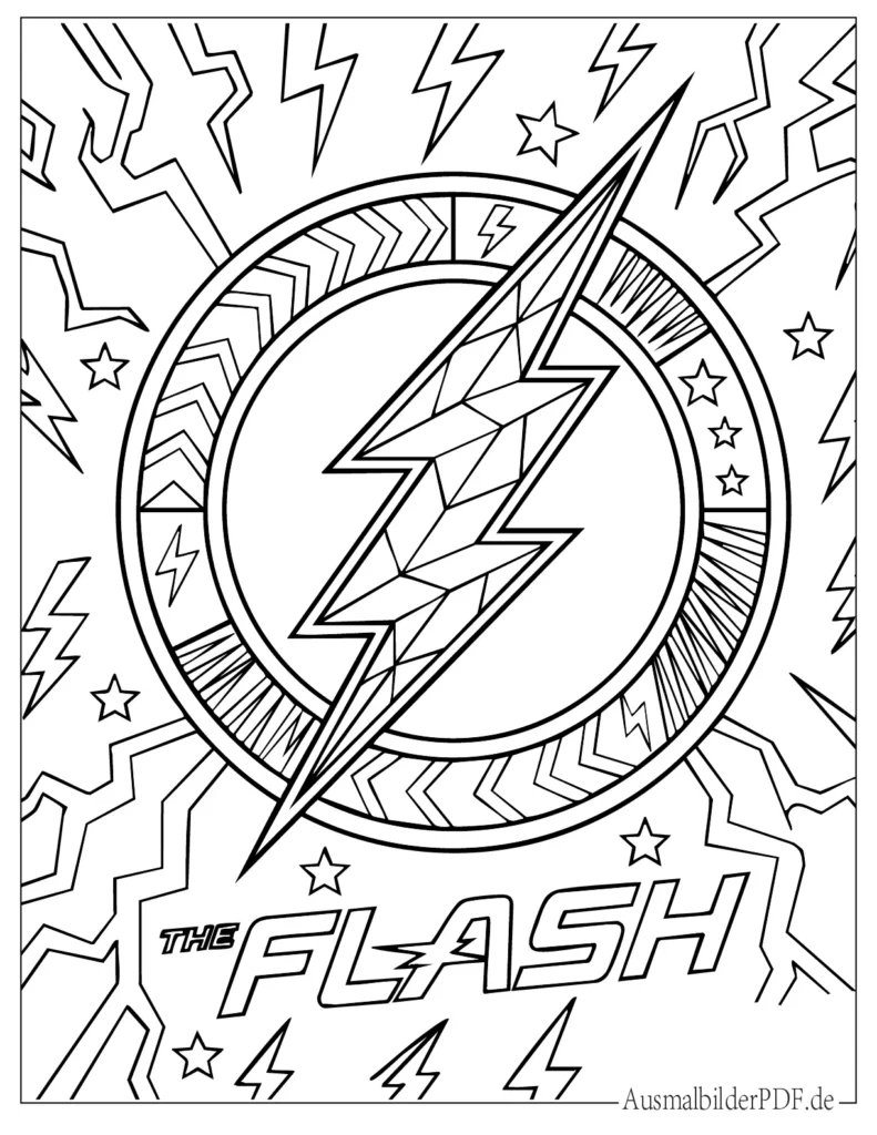 Malvorlage des Flash Logos zum Ausmalen, perfekt für Kinder und einfach zum Ausdrucken