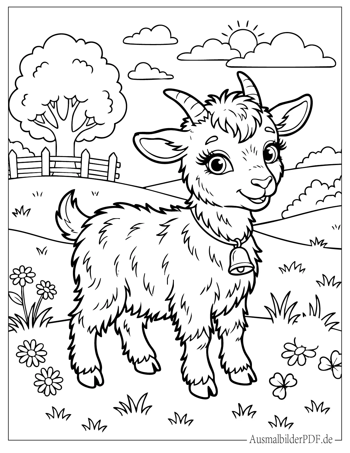 Niedliches Kleine Ziege mit langen Wimpern Ausmalbild