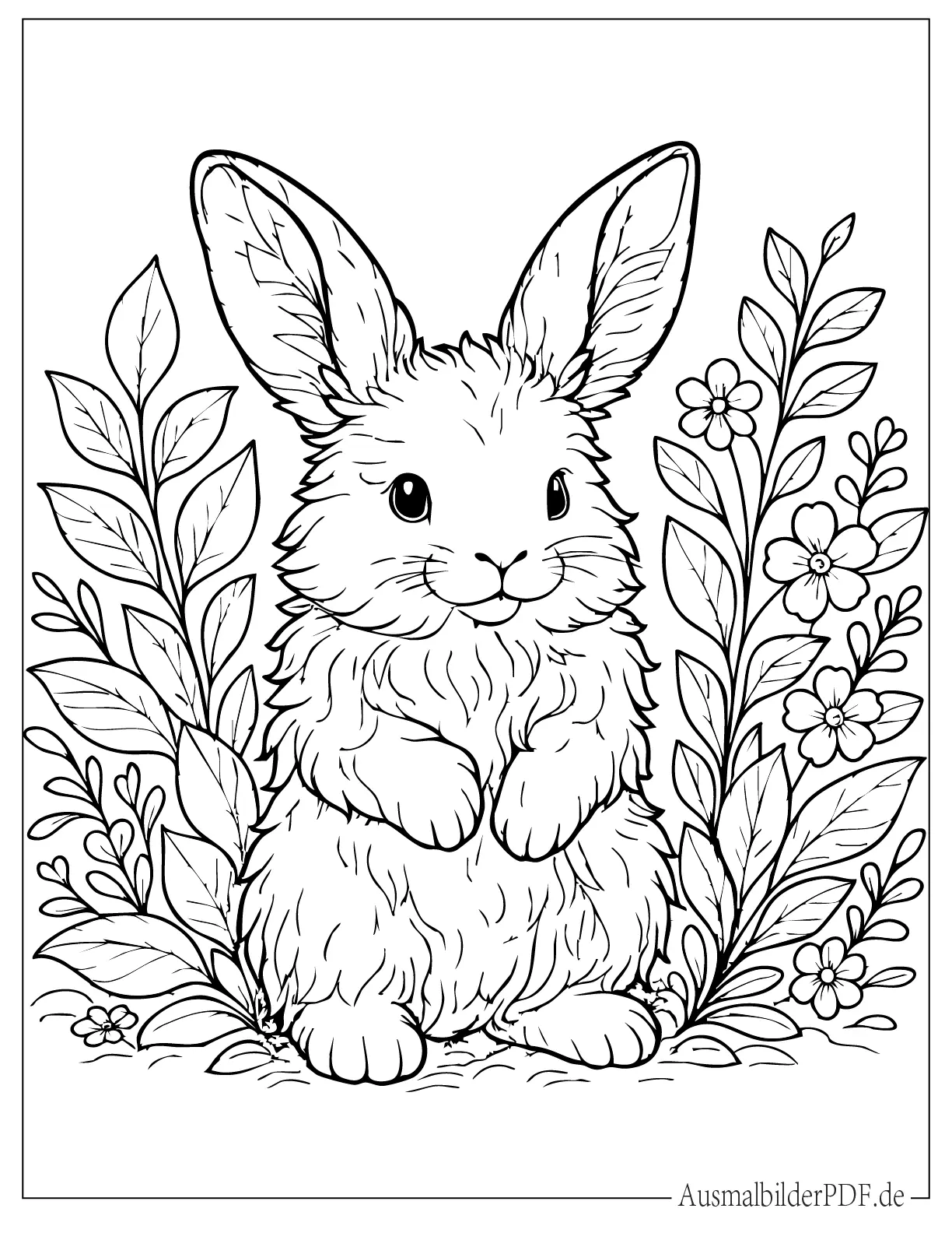 Flauschiger Hase mit großen Ohren zum Ausmalen