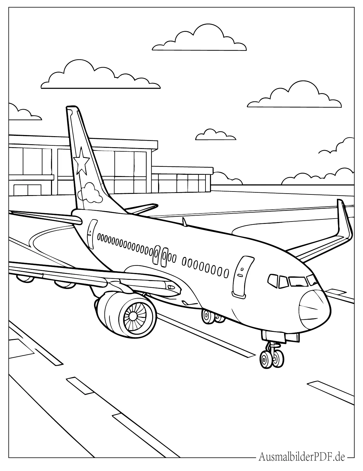 Realistisches Flugzeug auf Landebahn zum Ausmalen
