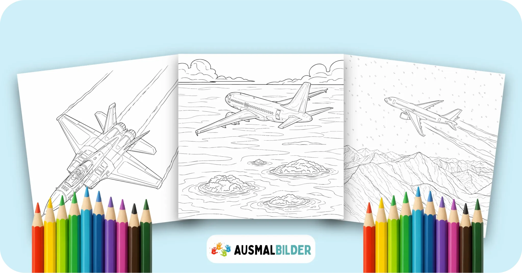 Flugzeug Ausmalbilder kostenlose Malvorlagen zum Ausdrucken für Kinder und Erwachsene
