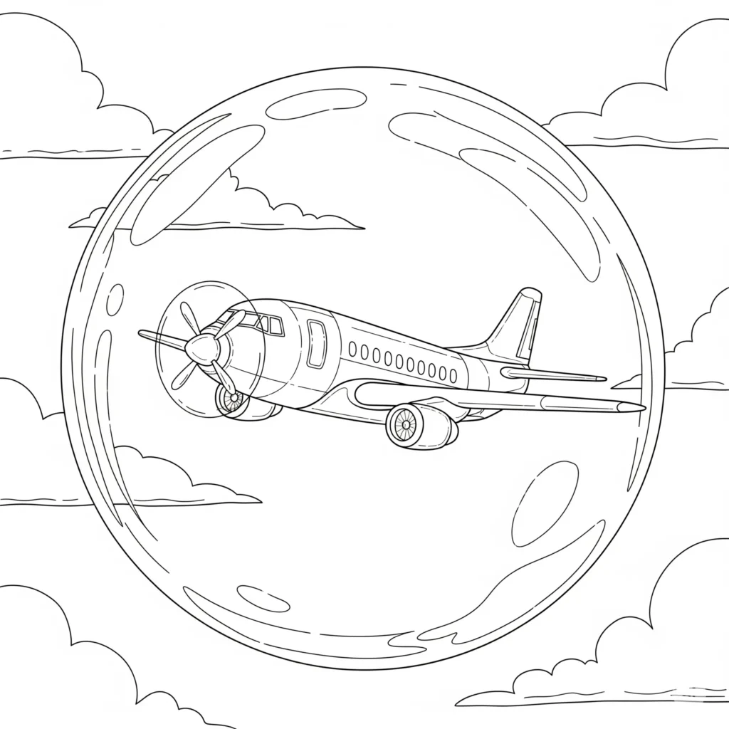 Flugzeug Ausmalbilder (Gratis Malvorlage zum Ausdrucken) Ein fantasievolles flugzeug mit seifenblase ausmalbild. Ideal zum kreativen ausmalen für kinder