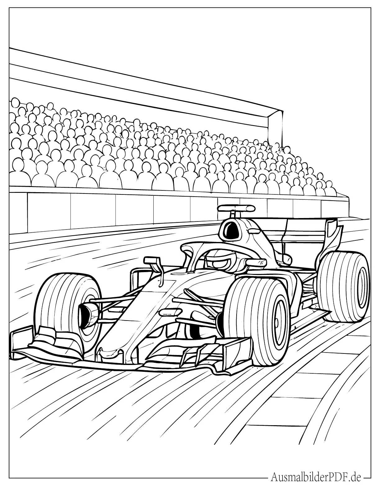 Formel 1 Rennwagen auf der Strecke zum Ausmalen