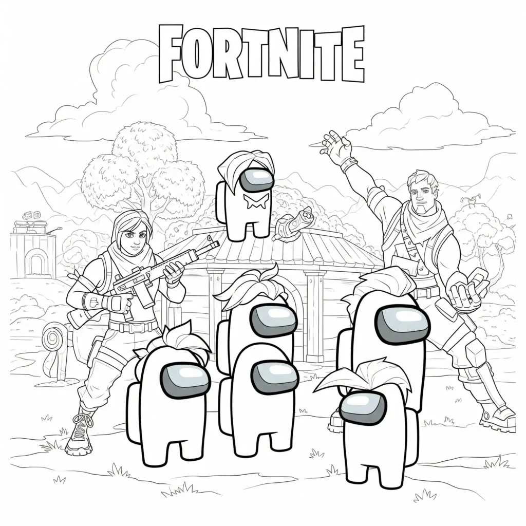 Fortnite und Among Us fusionieren in diesem Ausmalbild – perfekte Vorlage für Kinder und Fans zum Ausdrucken