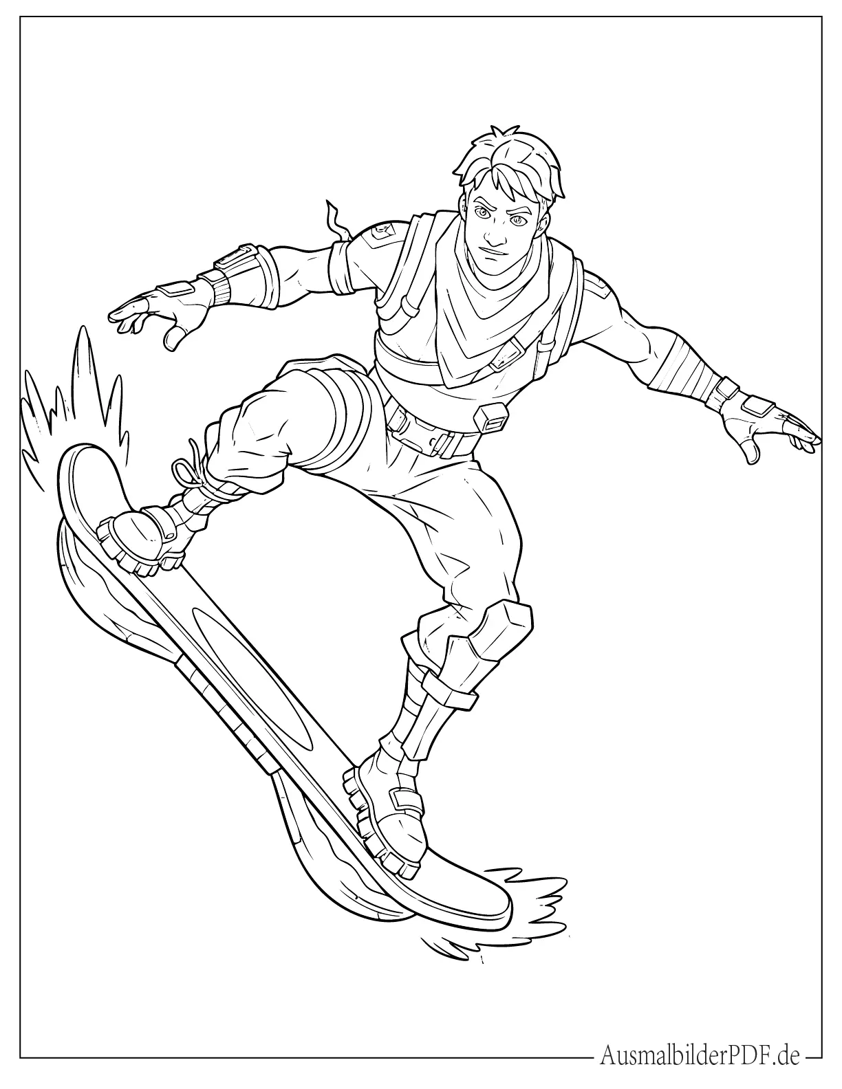 Fortnite Charakter auf einem Hoverboard Ausdruckbare Malvorlage