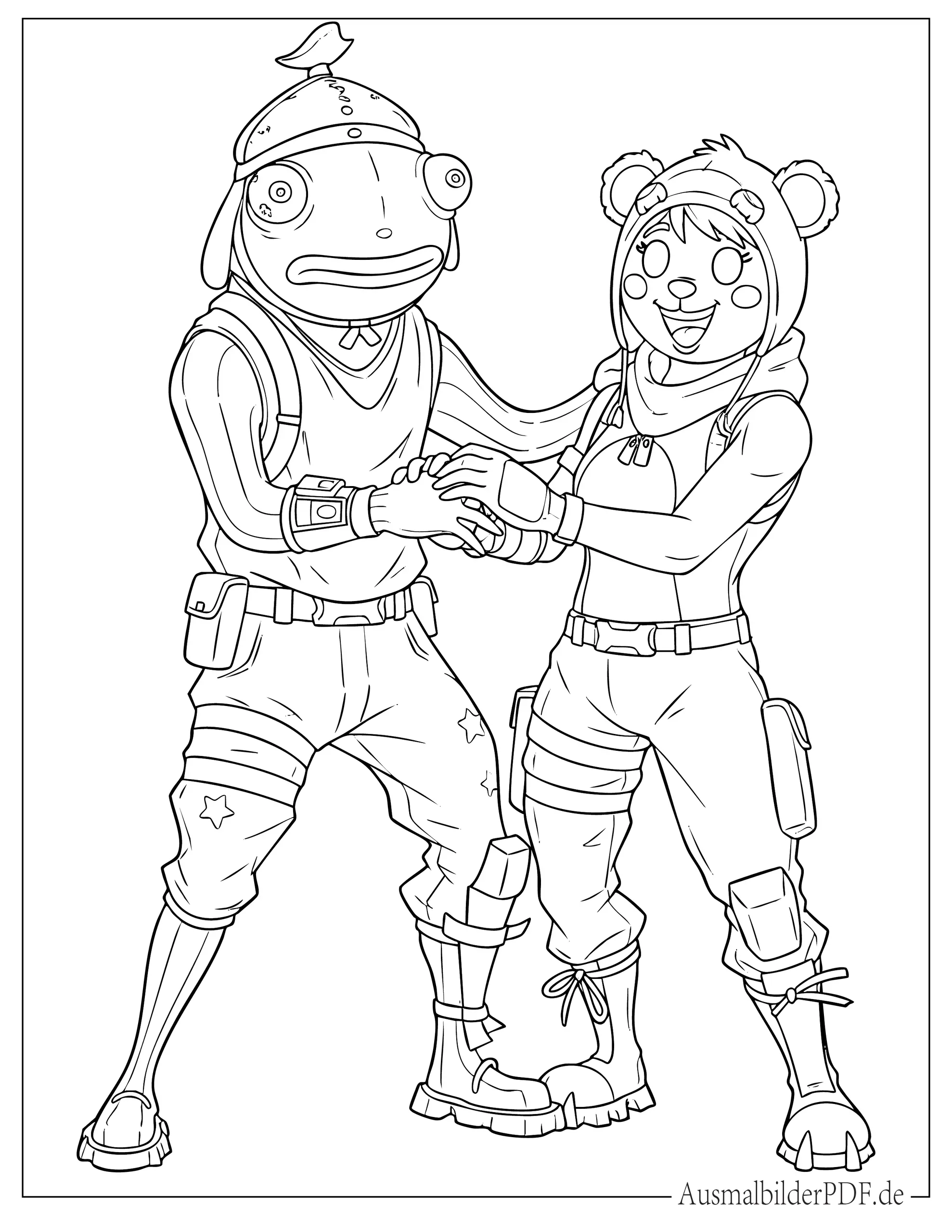 Fortnite Fishstick und Cuddle Team Leader Ausmalbild