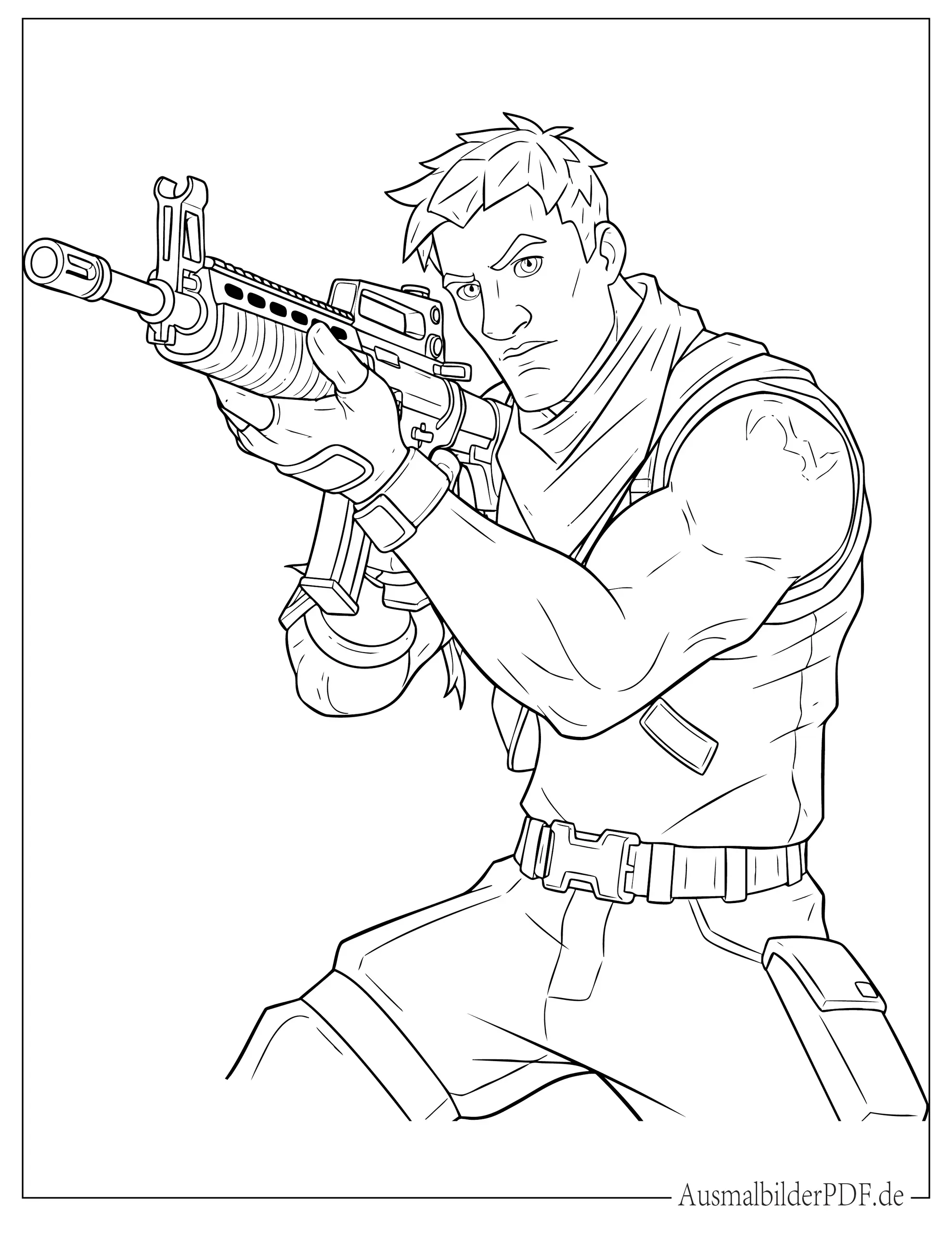 Fortnite Jonesy zielt mit einem Gewehr Ausmalbild