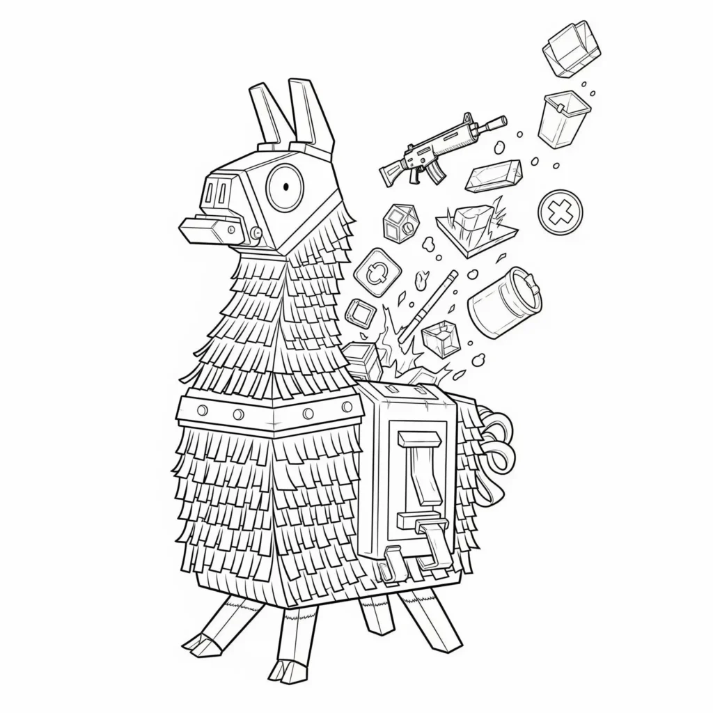 Fortnite ausmalbild kinder mit der berühmten Lama Piñata als spaßige vorlage zum ausdrucken