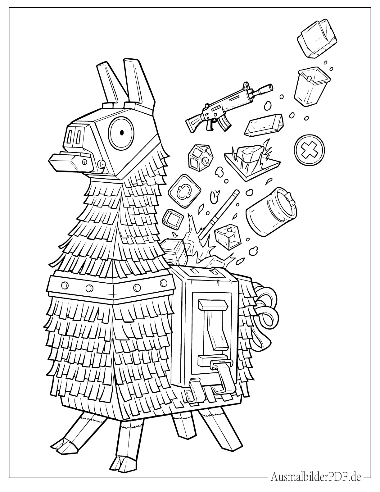 Fortnite Lama Piñata mit Vorräten Ausmalbild zum Ausdrucken