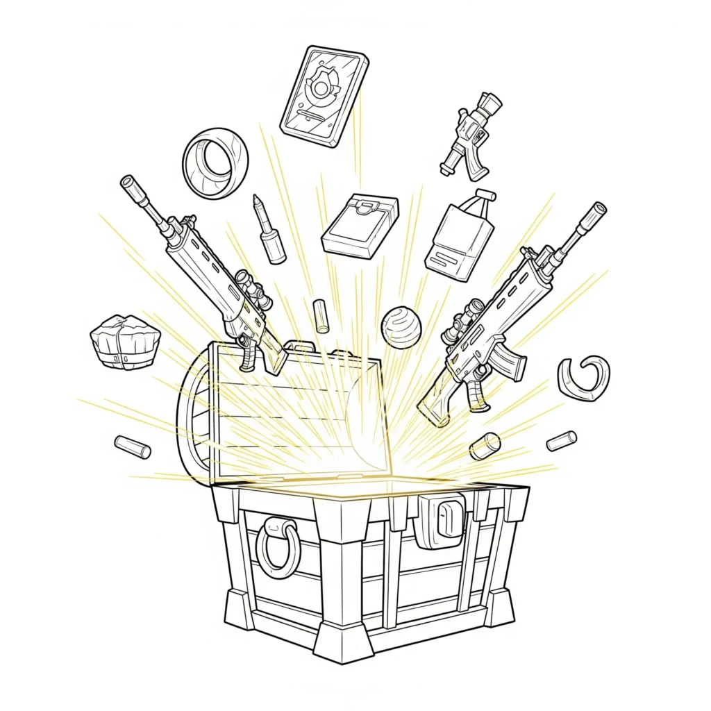 Spannendes Fortnite Loot Chest Opening Ausmalbild zum Ausdrucken