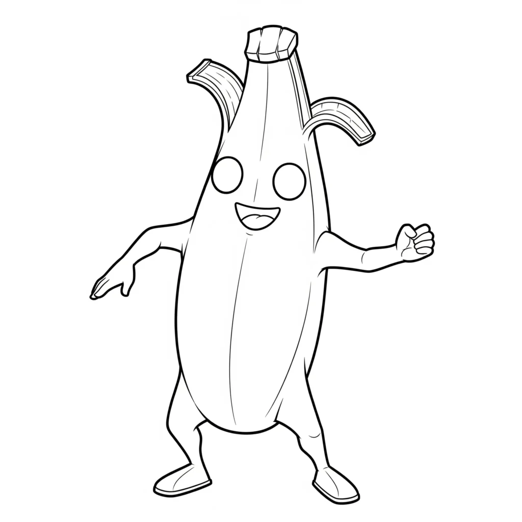Fortnite ausmalbild kinder zeigt Peely die Banane beim tanzen als lustige vorlage zum ausdrucken