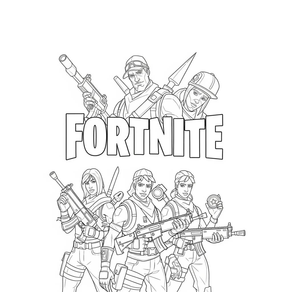 Stylisches Fortnite Poster mit großem Logo als Ausmalbild – perfekt für kreative Gamer zum Ausdrucken geeignet