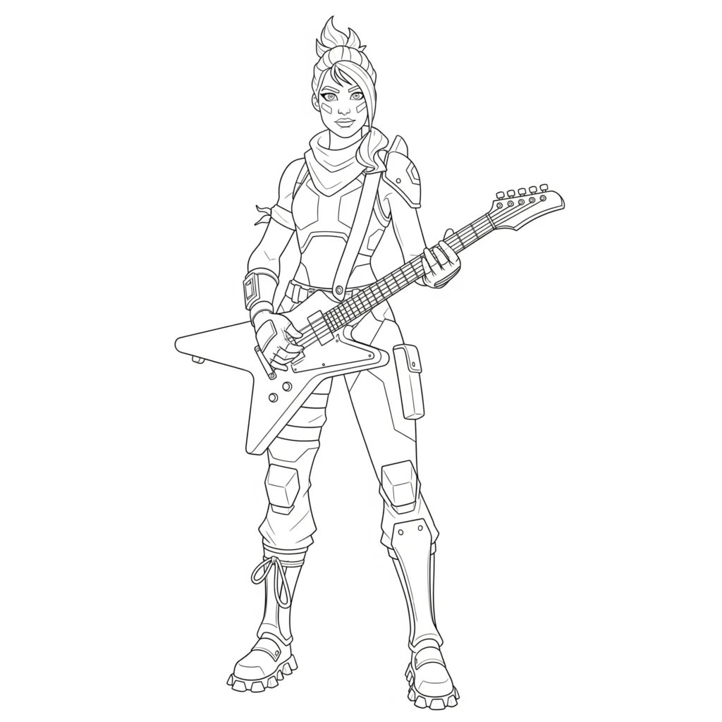 Rockige Power Chord Figur aus Fortnite als Ausmalbild – gratis zum Ausdrucken