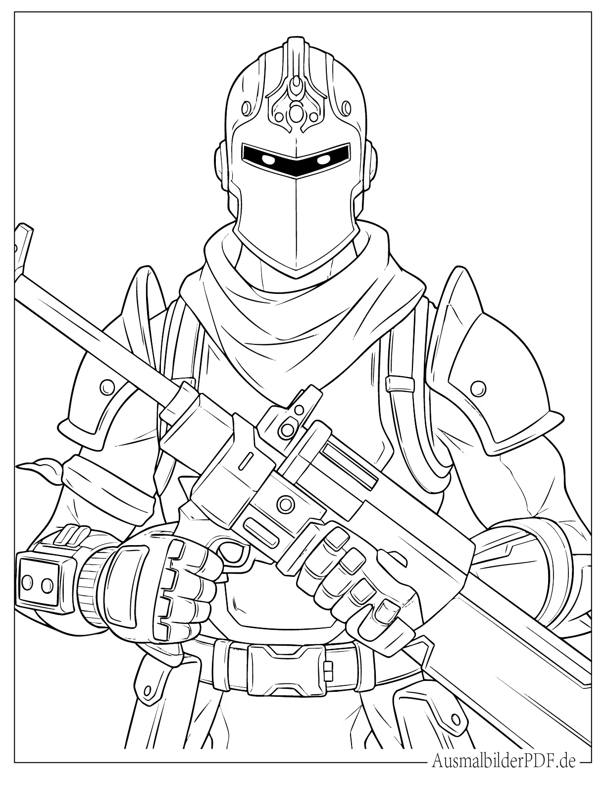 Einfaches Fortnite Ritter Skin hält Waffe Ausmalbild