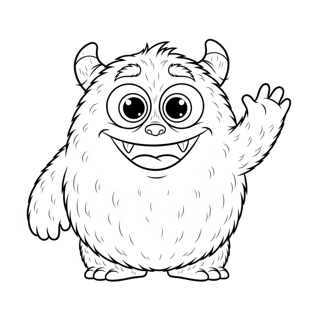 Eine freundliche flauschige Monster Malvorlage für Kinder zum Ausdrucken und Ausmalen kostenlos