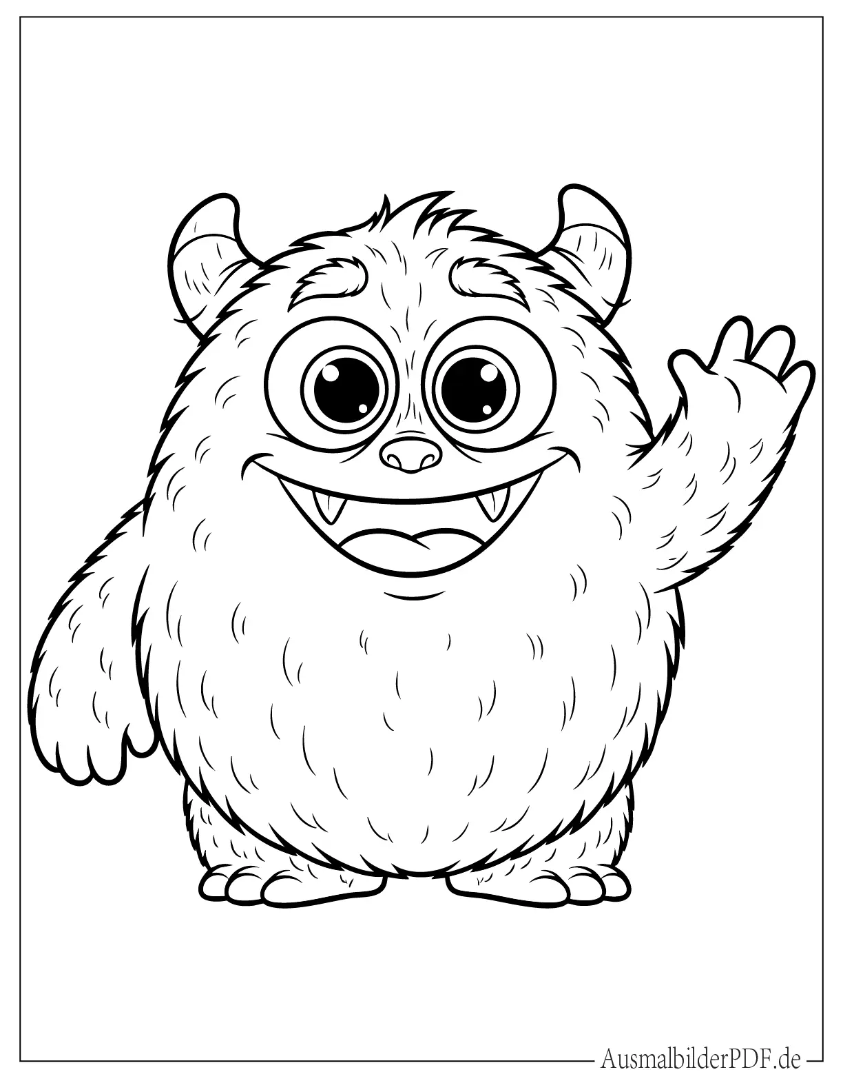 Freundliches pummeliges Monster winkt Malvorlage für Kinder