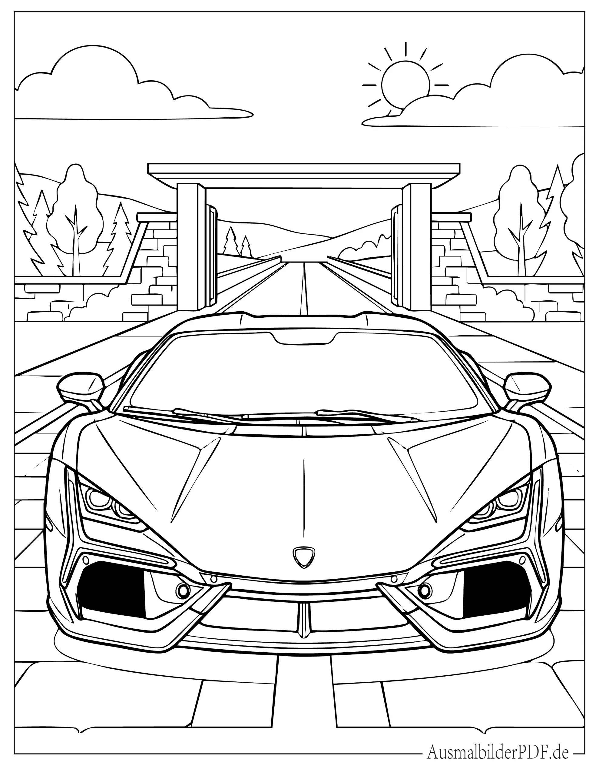Frontansicht des Lamborghini Revuelto Ausmalvorlage