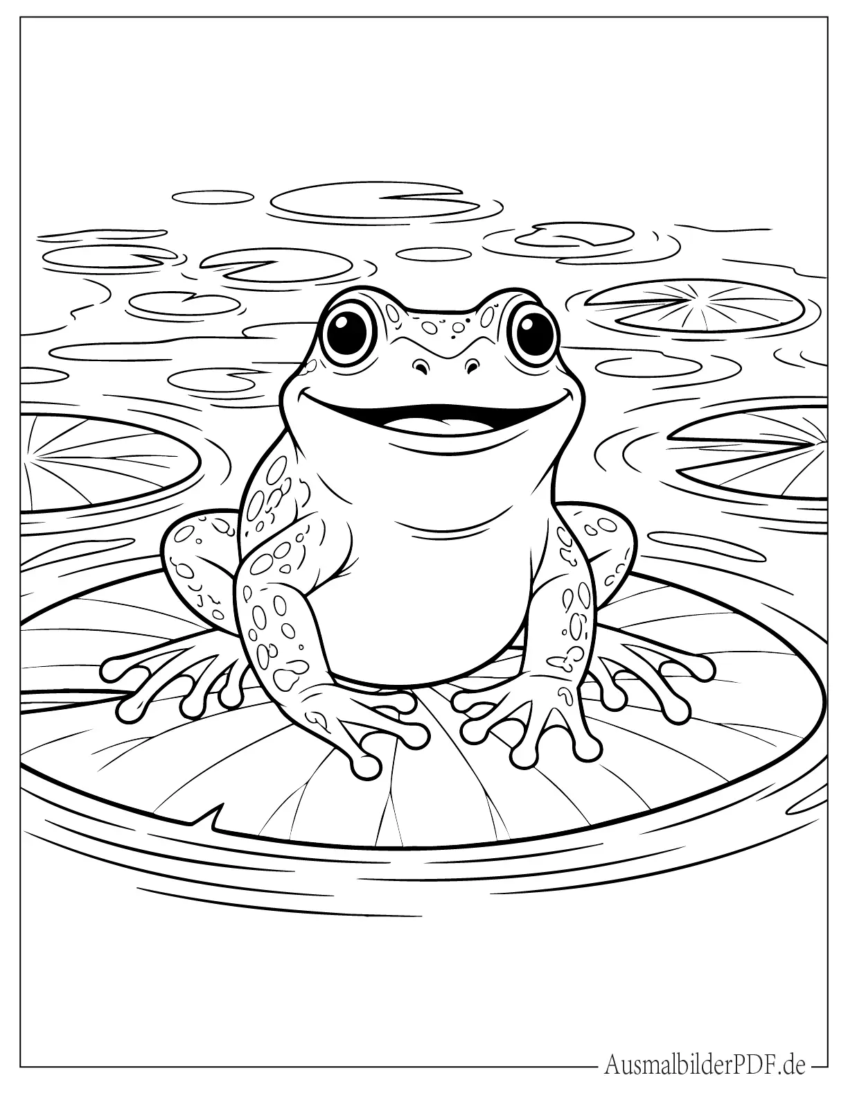 Frosch sitzt auf einem Seerosenblatt Malvorlage