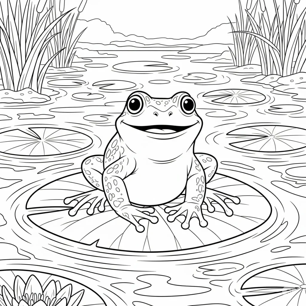 20+ Frosch Ausmalbilder (Kostenlos Malvorlage zum Ausdrucken) Kostenlose Frosch Malvorlage mit einem Frosch auf dem Lilienblatt, ideal zum Ausdrucken und Ausmalen für Kinder.