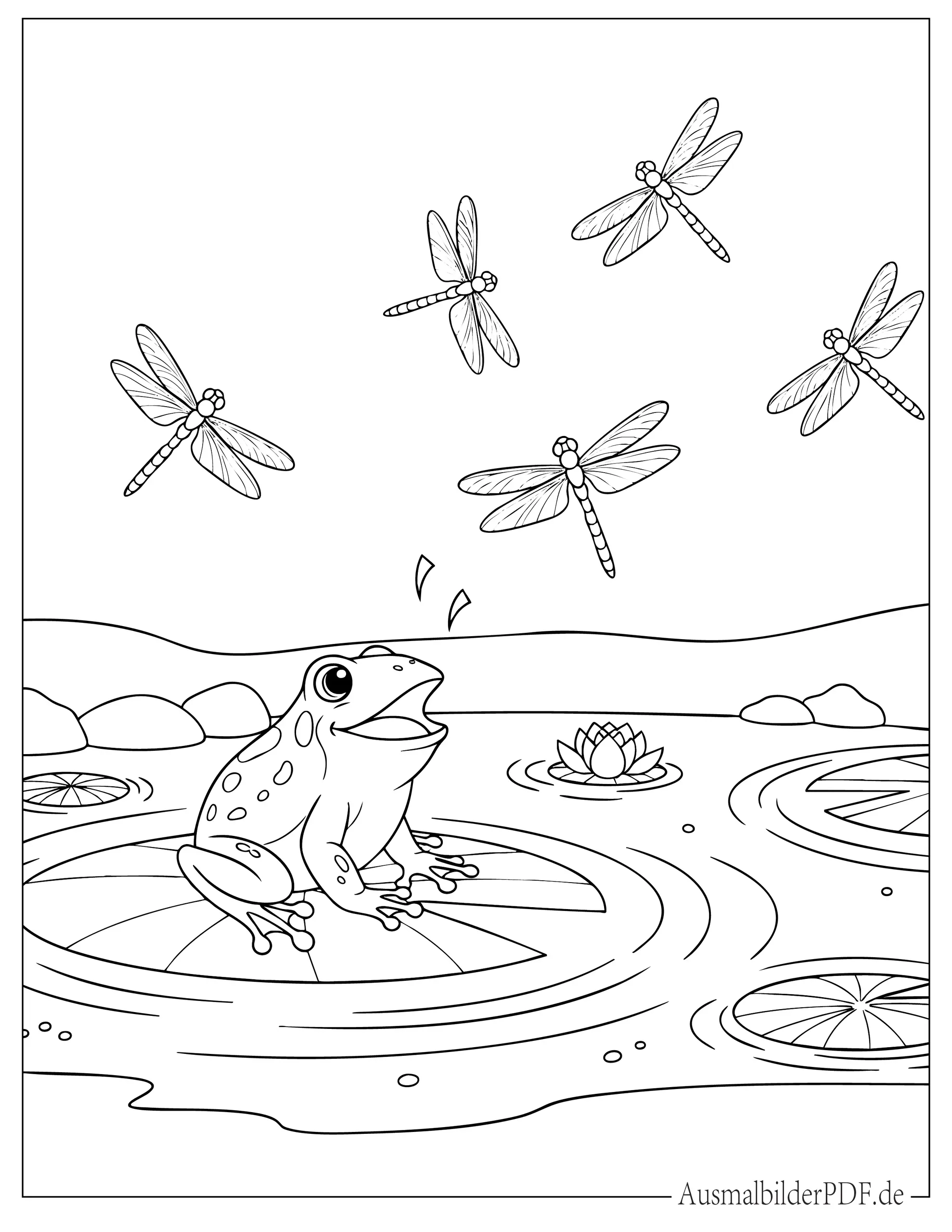 Frosch sitzt auf einem Seerosenblatt Malvorlage