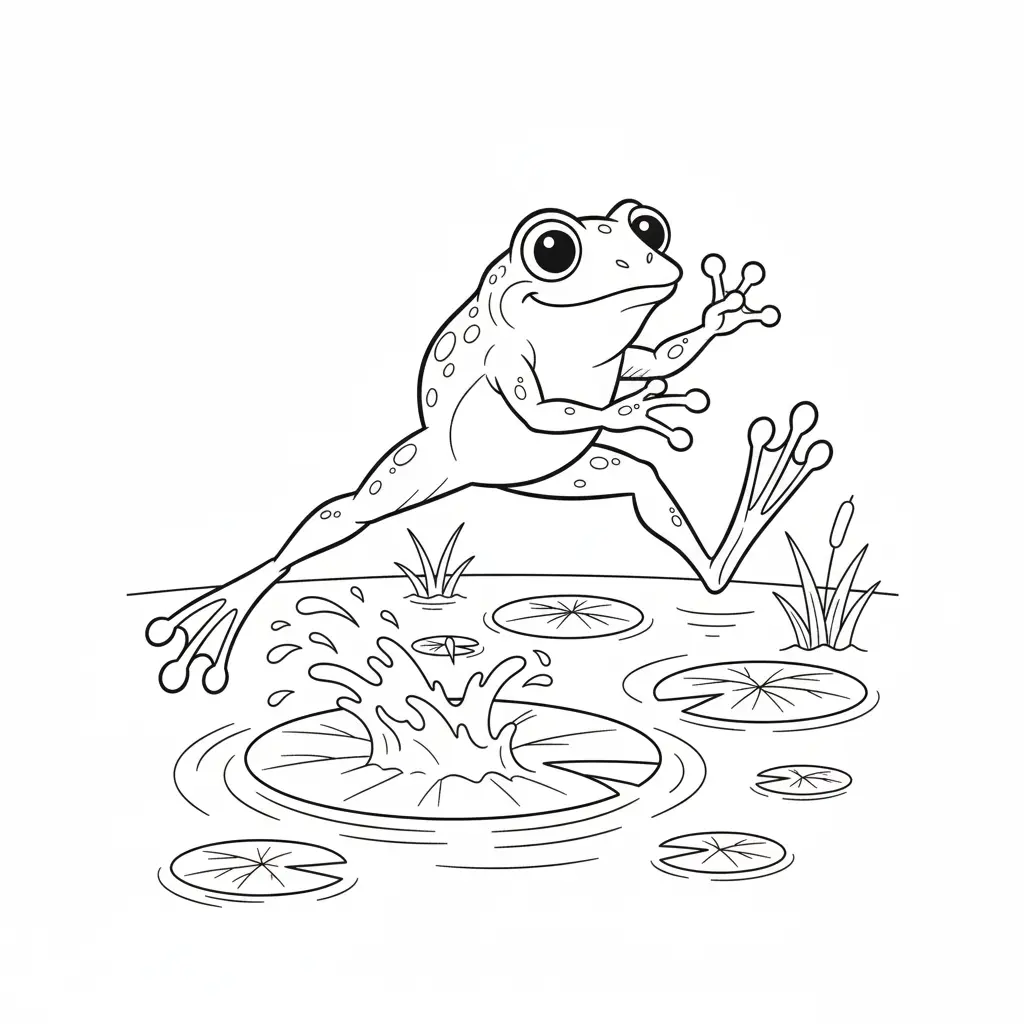 20+ Frosch Ausmalbilder (Kostenlos Malvorlage zum Ausdrucken) Ausmalbild eines Frosches der vom Lilienblatt ins Wasser springt perfekt zum Ausdrucken und Ausmalen für Kinder