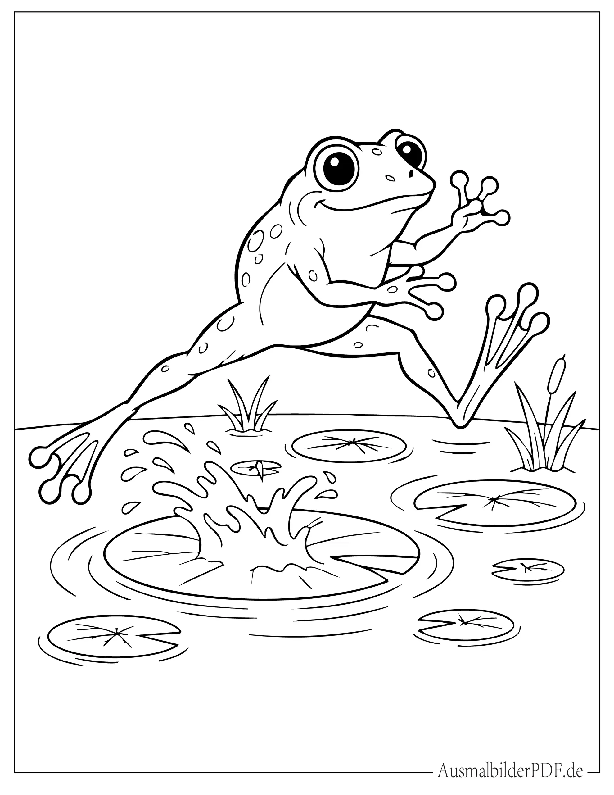 Frosch springt vom Seerosenblatt Ausmalvorlage