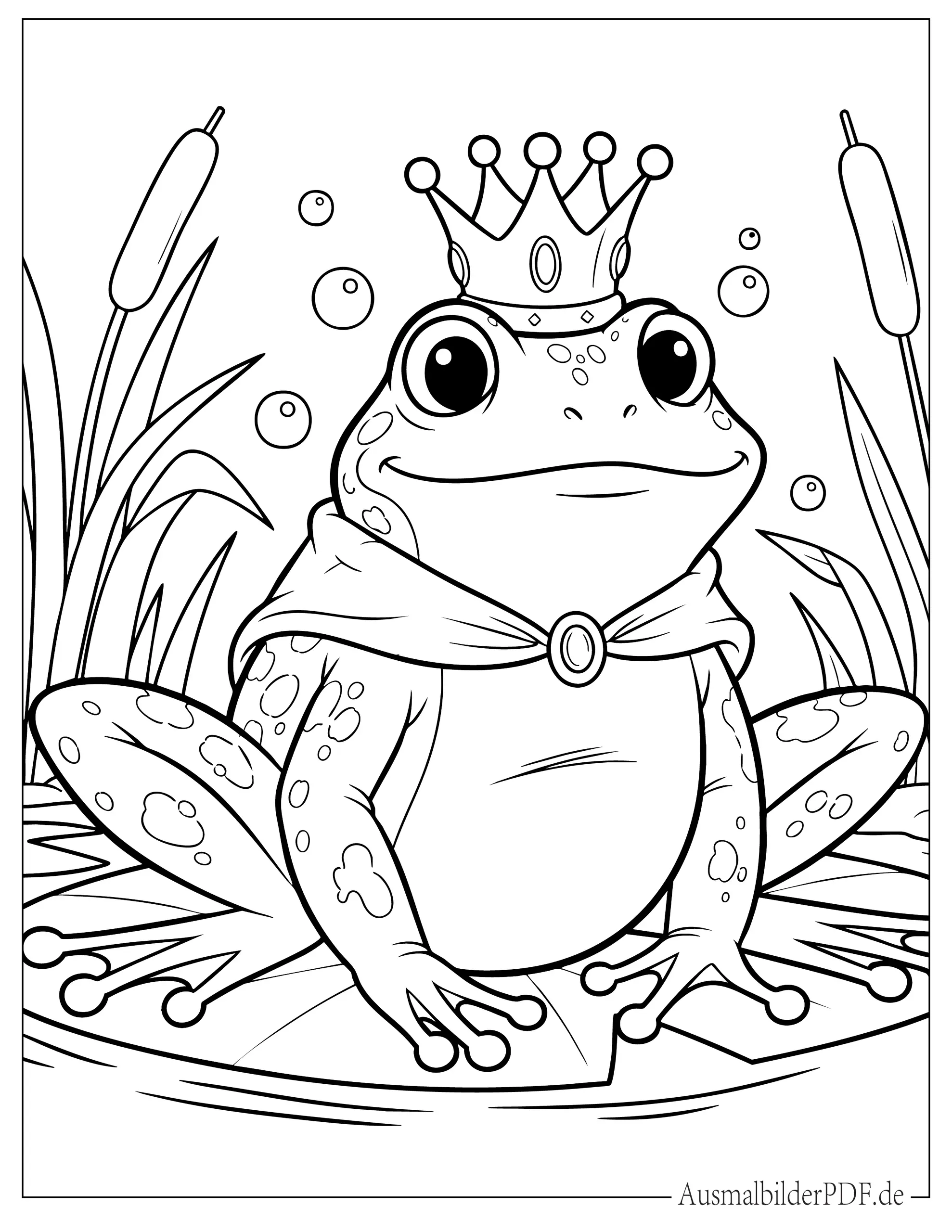 Froschkönig Krone sitzt auf Seerosenblatt Ausdruckbare Ausmalbild