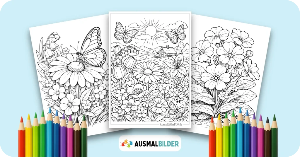 Frühlingsblumen Ausmalbilder kostenlose Malvorlagen zum Ausdrucken für Kinder und Erwachsene