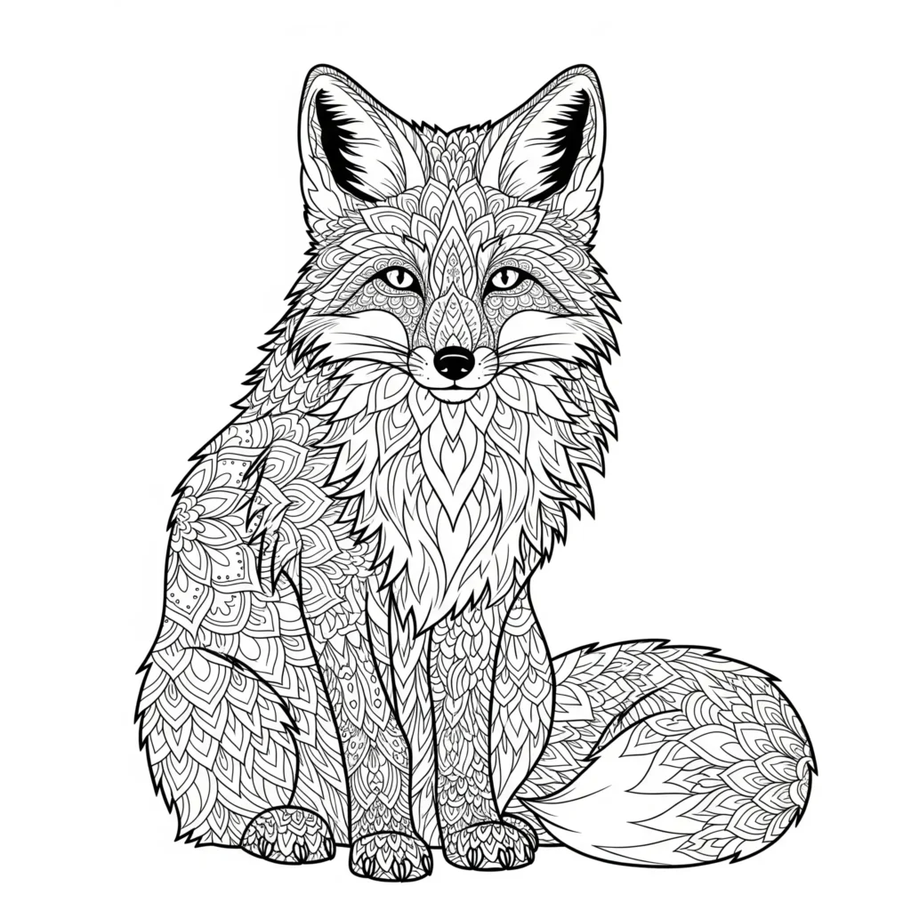 fuchs malvorlage für erwachsene mit einem kunstvollen mandala muster im fuchskopf als entspannende druckvorlage im pdf format