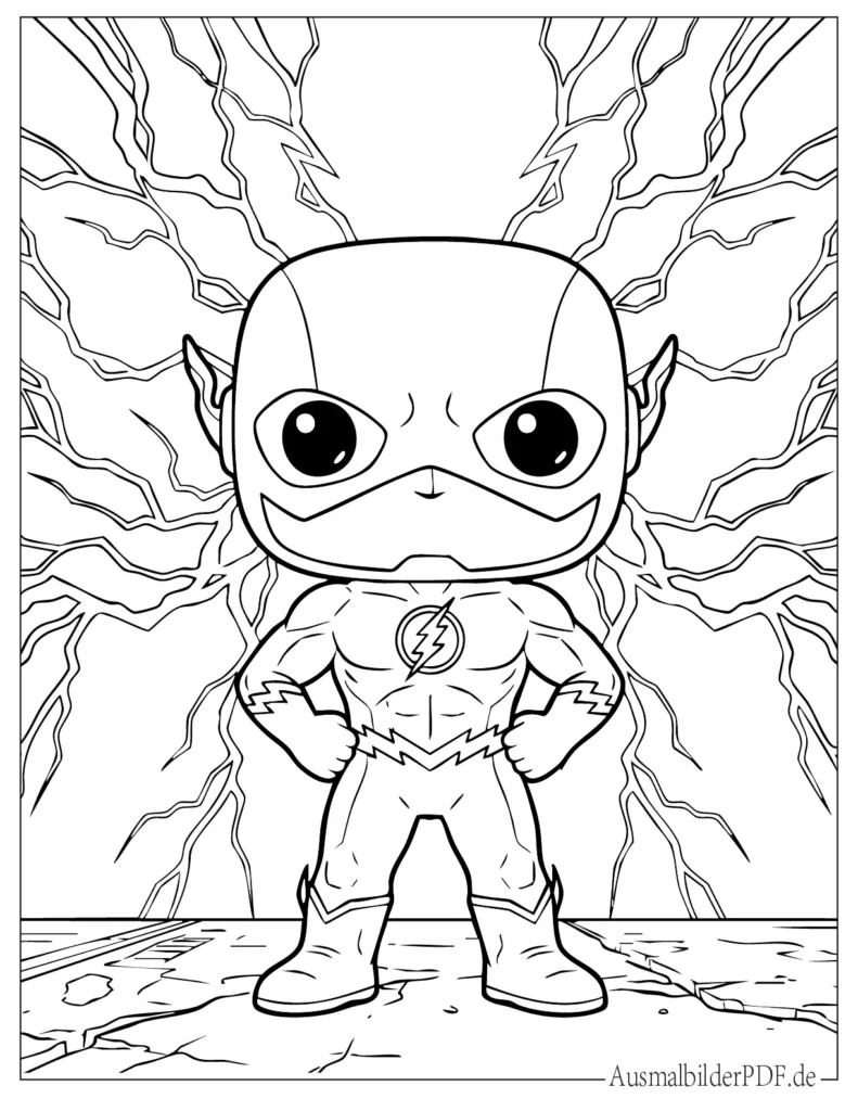 Ausmalbild von niedlichem Funko Pop Flash, perfekt für Kinder zum Ausmalen und Ausdrucken