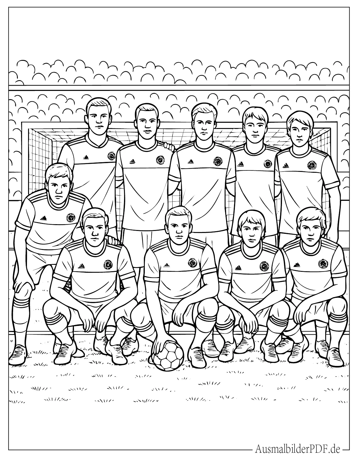 Fußballteam im Stadium Ausmalvorlage