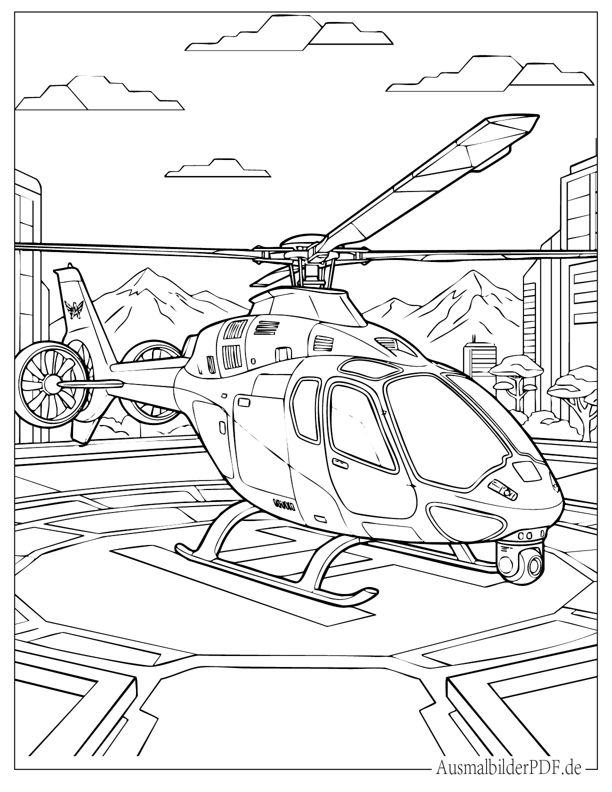 Futuristisches Konzept Hubschrauber Modell Malvorlage