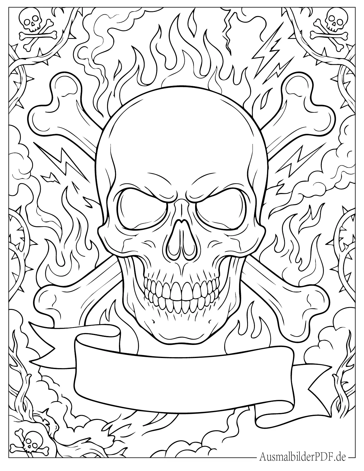 Gefährlicher voller Totenkopf zum Ausmalen