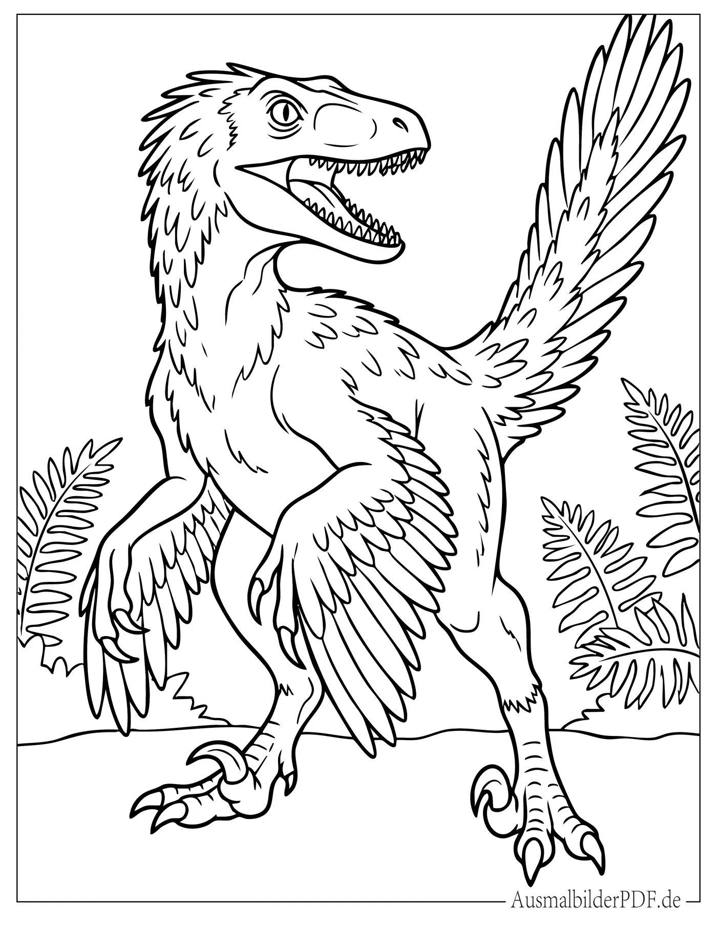 18 Velociraptor Ausmalbilder (Gratis Malvorlage zum Drucken) Detaillierter gefiederter Dinosaurier Velociraptor Ausmalbild