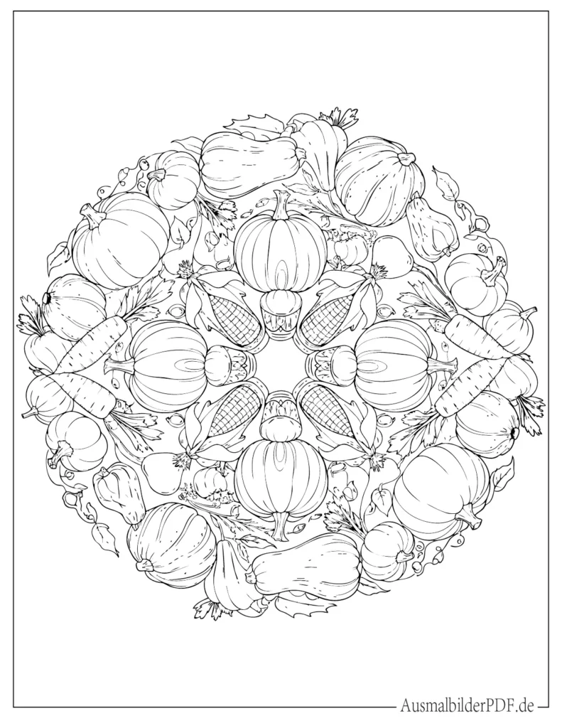 Herbst Gemüse Ernte Mandala Ausmalvorlage