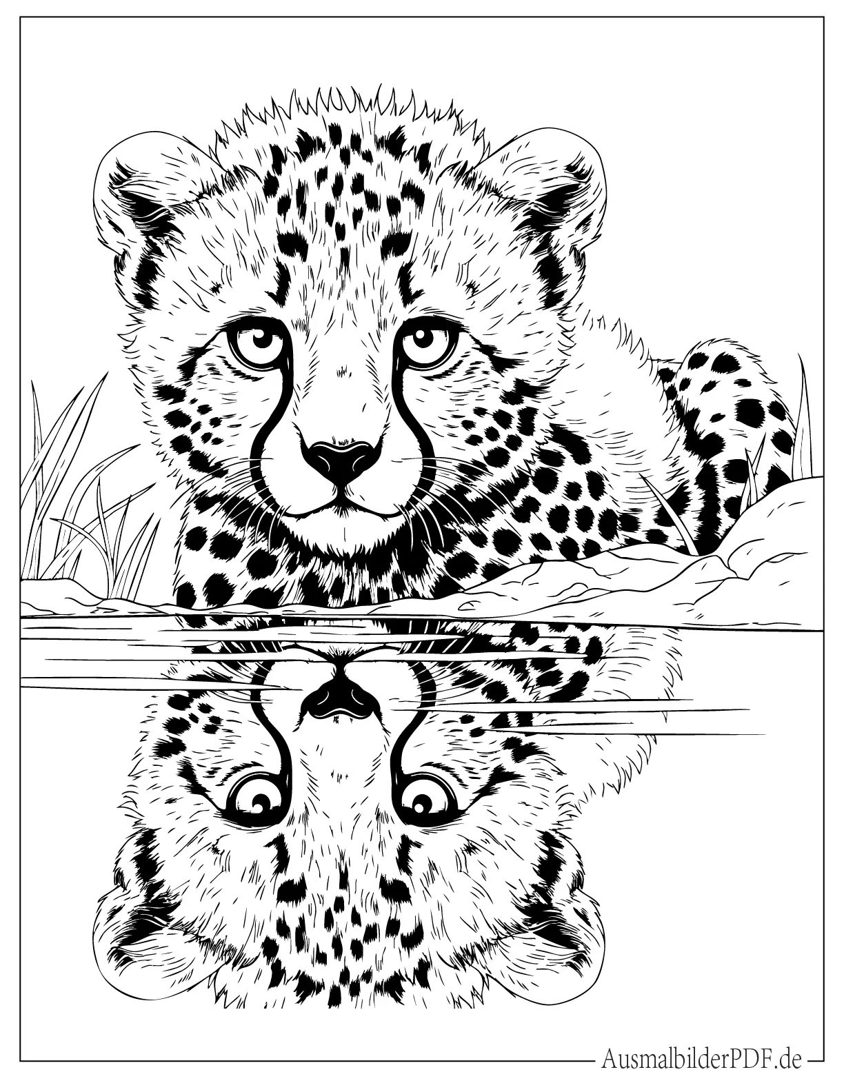 Süß kleiner Gepard betrachtet seine Spiegelung Ausmalbild