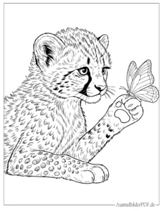 Gepard Baby Schmetterling Ausmalbild