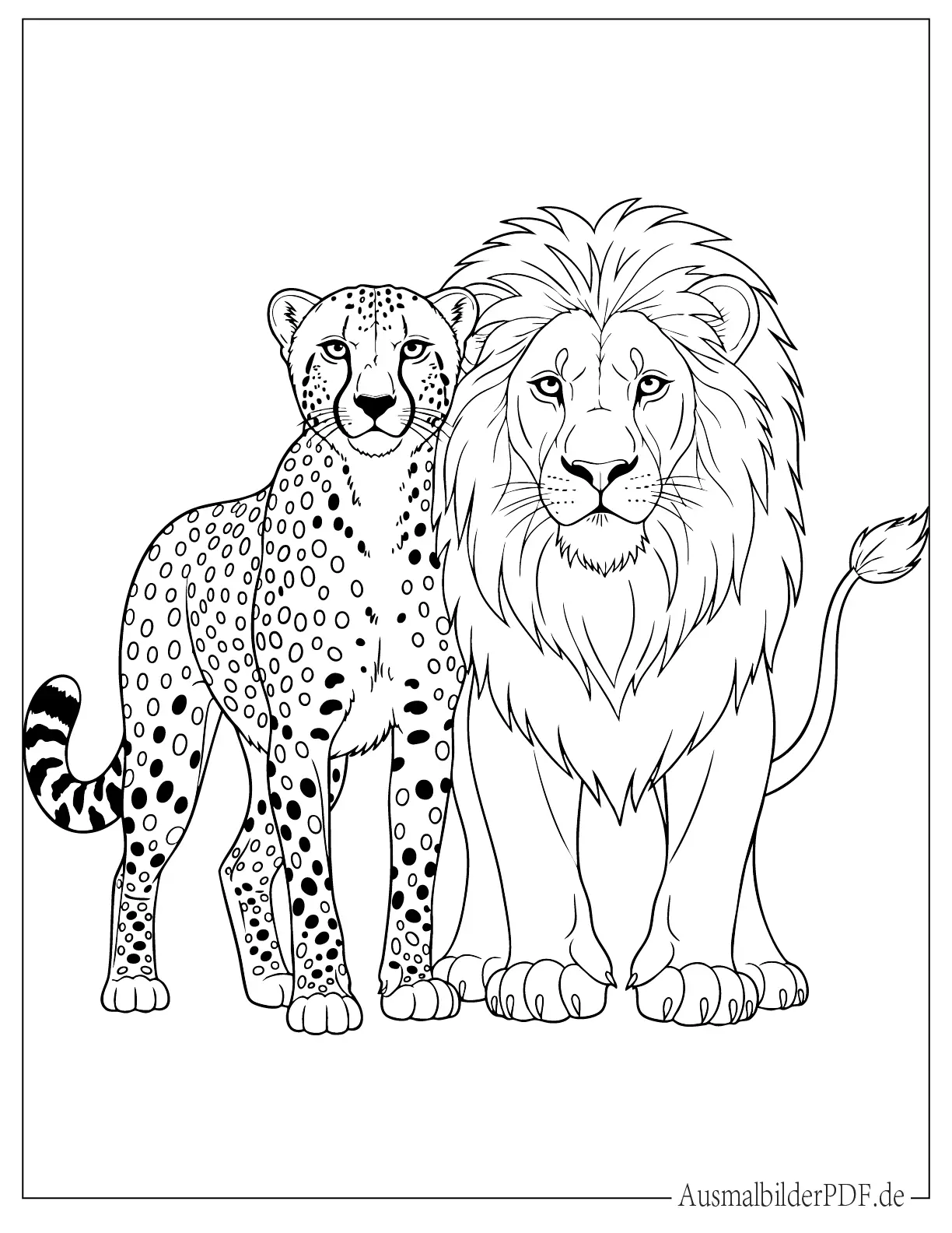 Realistischer Gepard mit Löwe Ausmalbild zum Ausdrucken