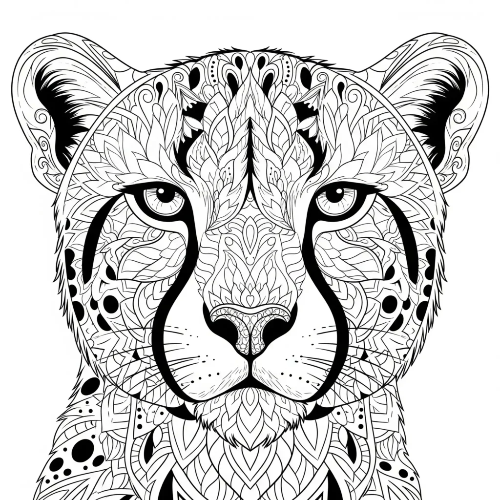 Ausmalbild Mandala mit Gepard Motiv zum Ausdrucken für Entspannung und Kreativität