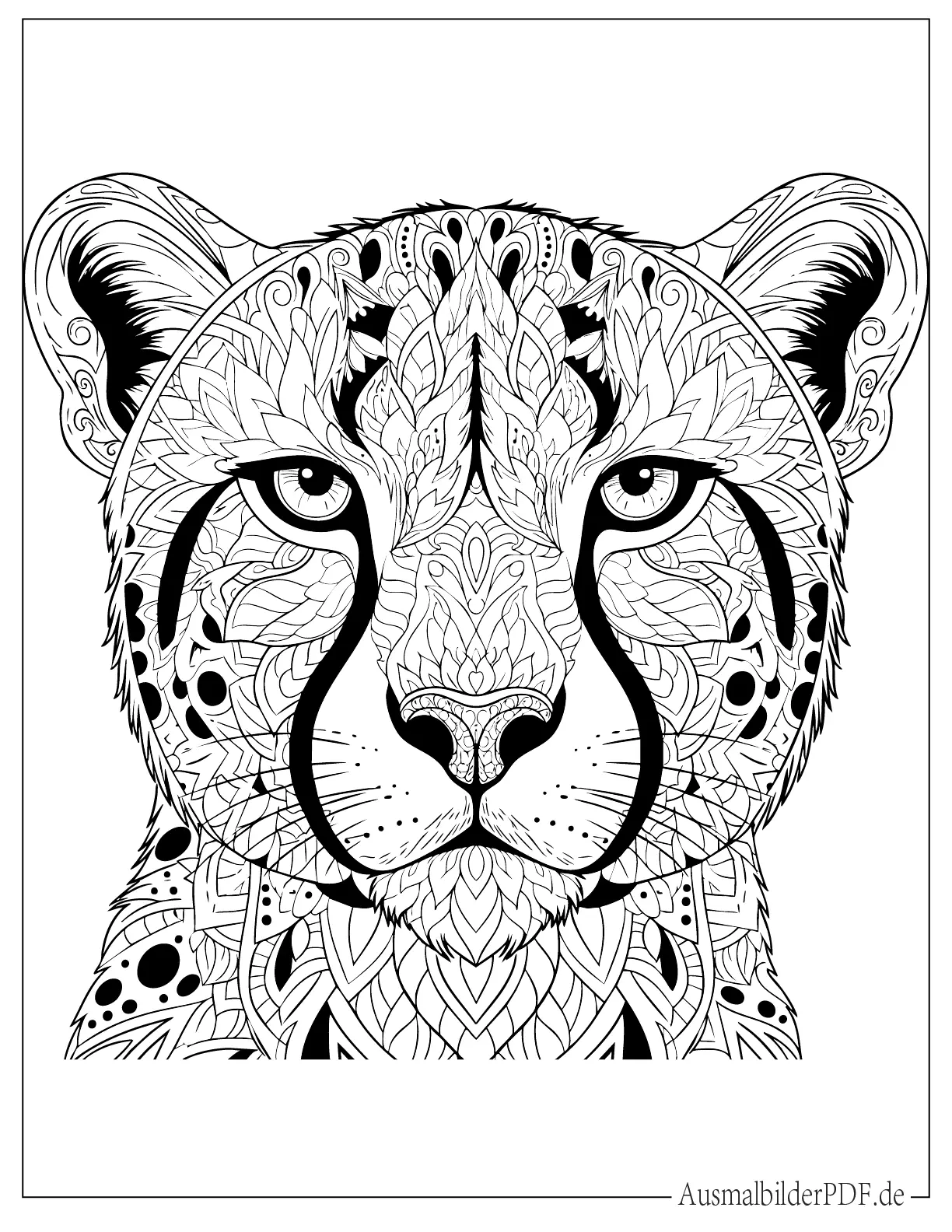 Gepard Kopf Mandala Ausmalbild für Erwachseneac