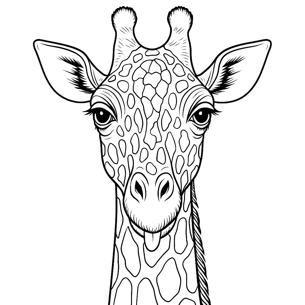 Ausmalbild eines Giraffenkopfs – perfekt zum Ausmalen für Kinder und Erwachsene