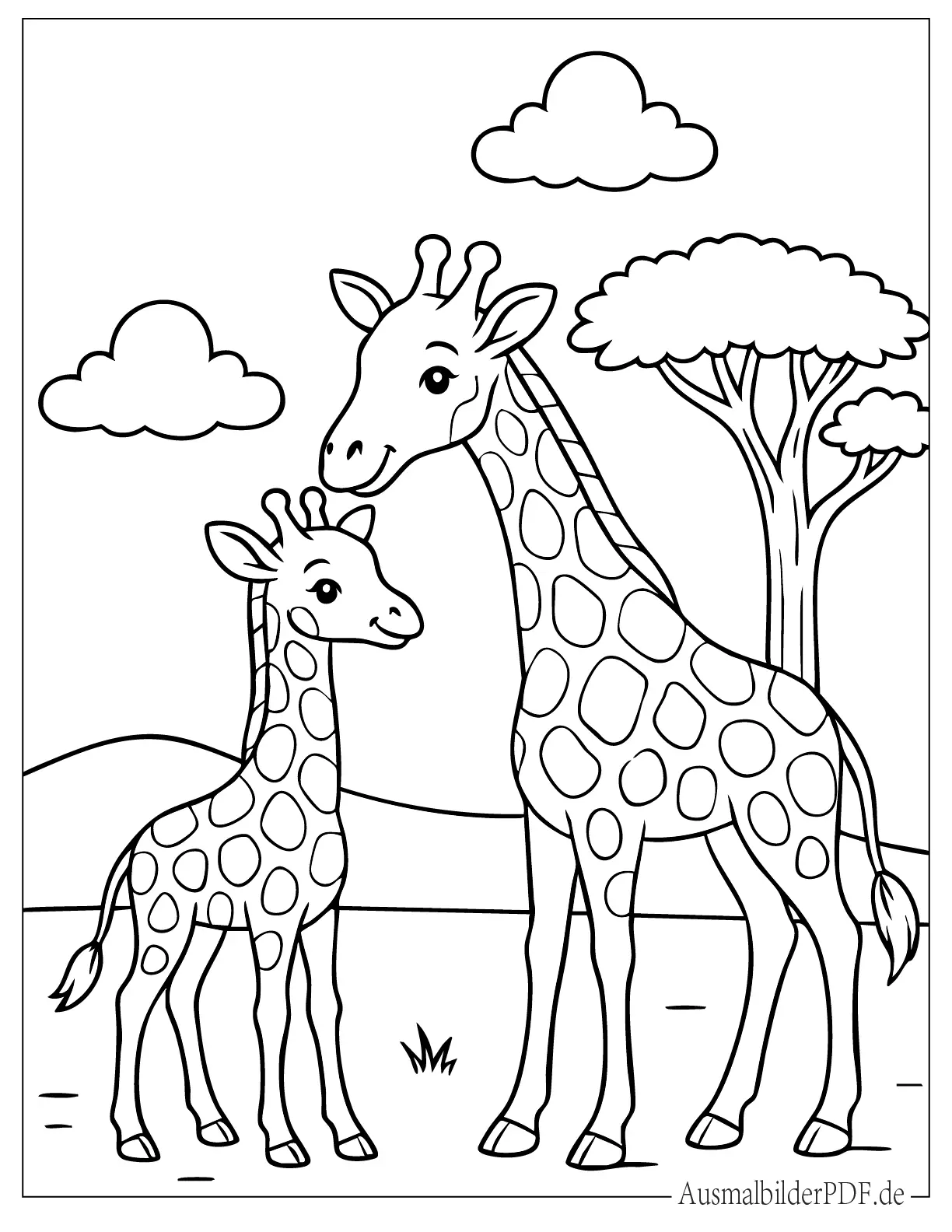 Einfache Giraffe Mama mit Baby Malvorlage für kleine Kinder