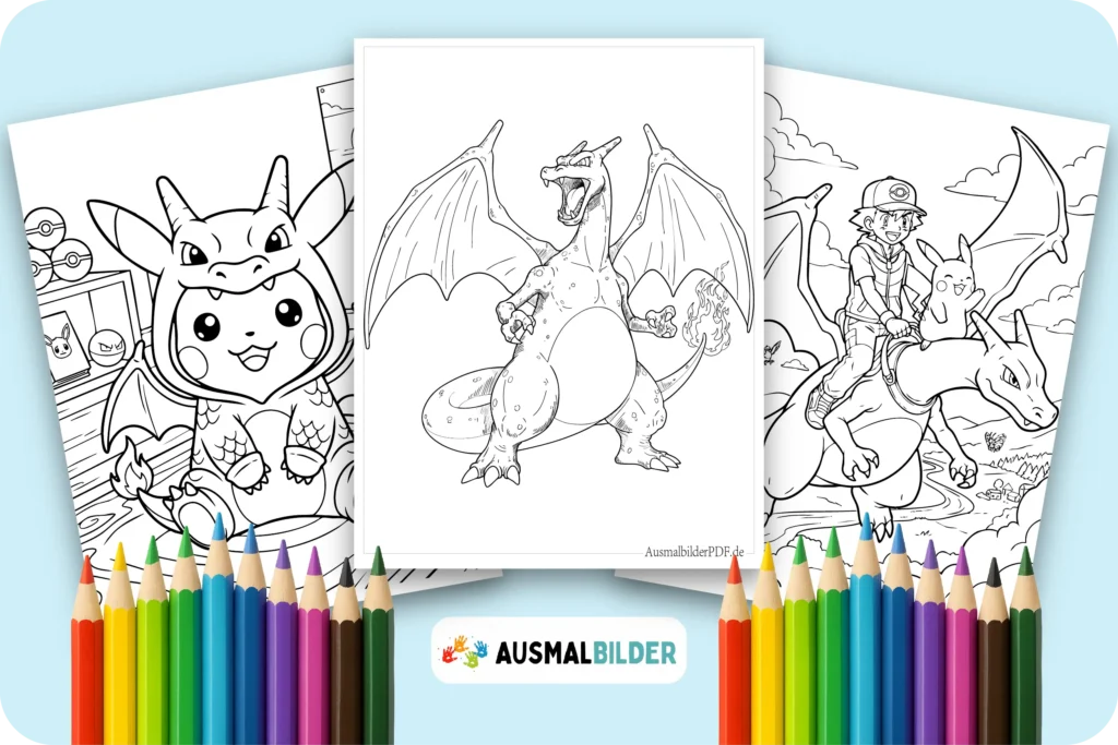Pokémon Glurak Ausmalbilder kostenlose Malvorlagen zum Ausdrucken für Kinder
