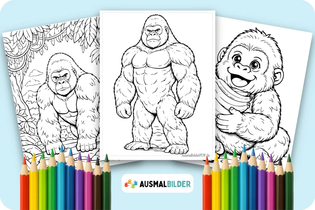 Kostenlos Gorilla Ausmalbilder zum Ausdrucken für Kinder jeden Alters