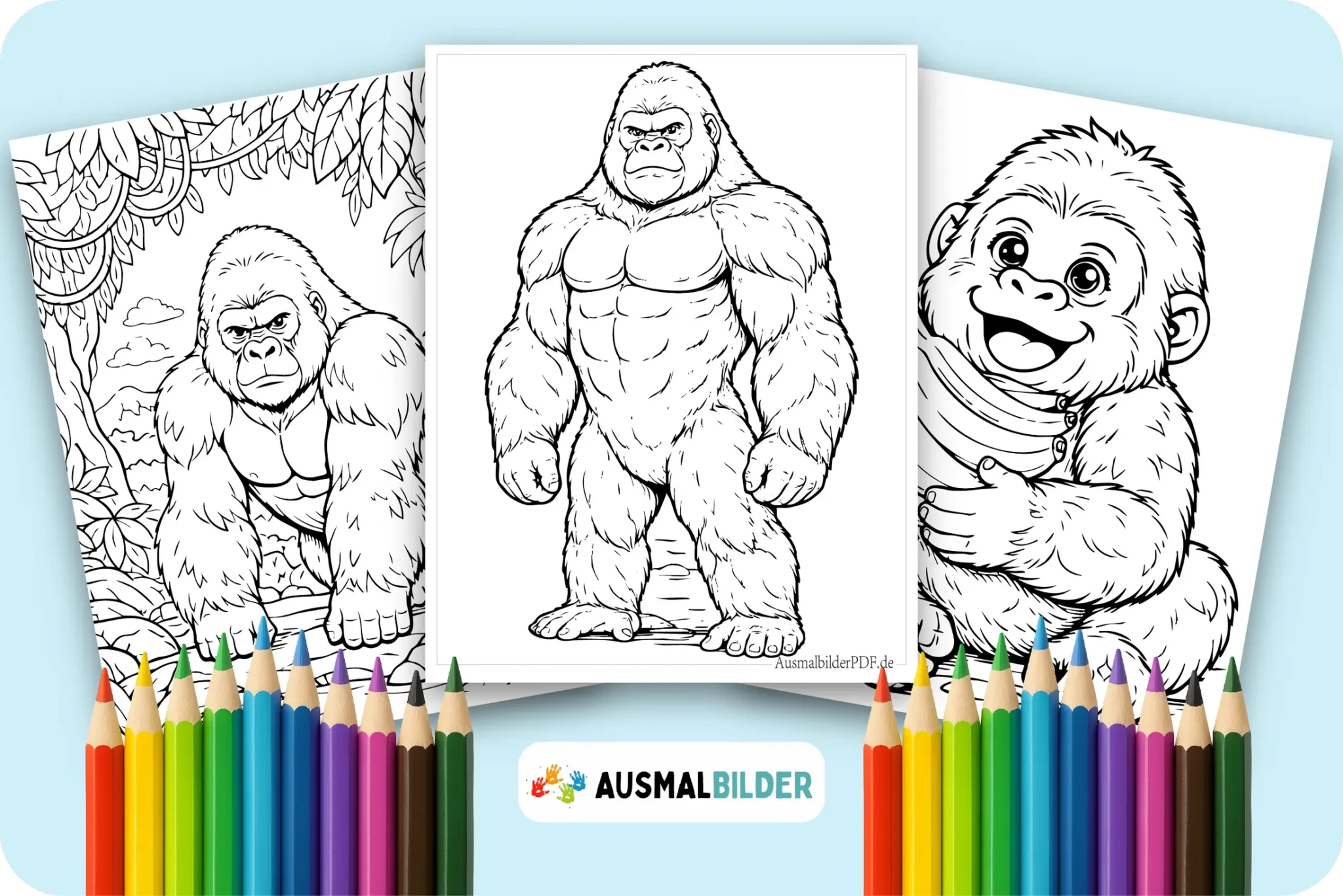 Kostenlos Gorilla Ausmalbilder zum Ausdrucken für Kinder jeden Alters