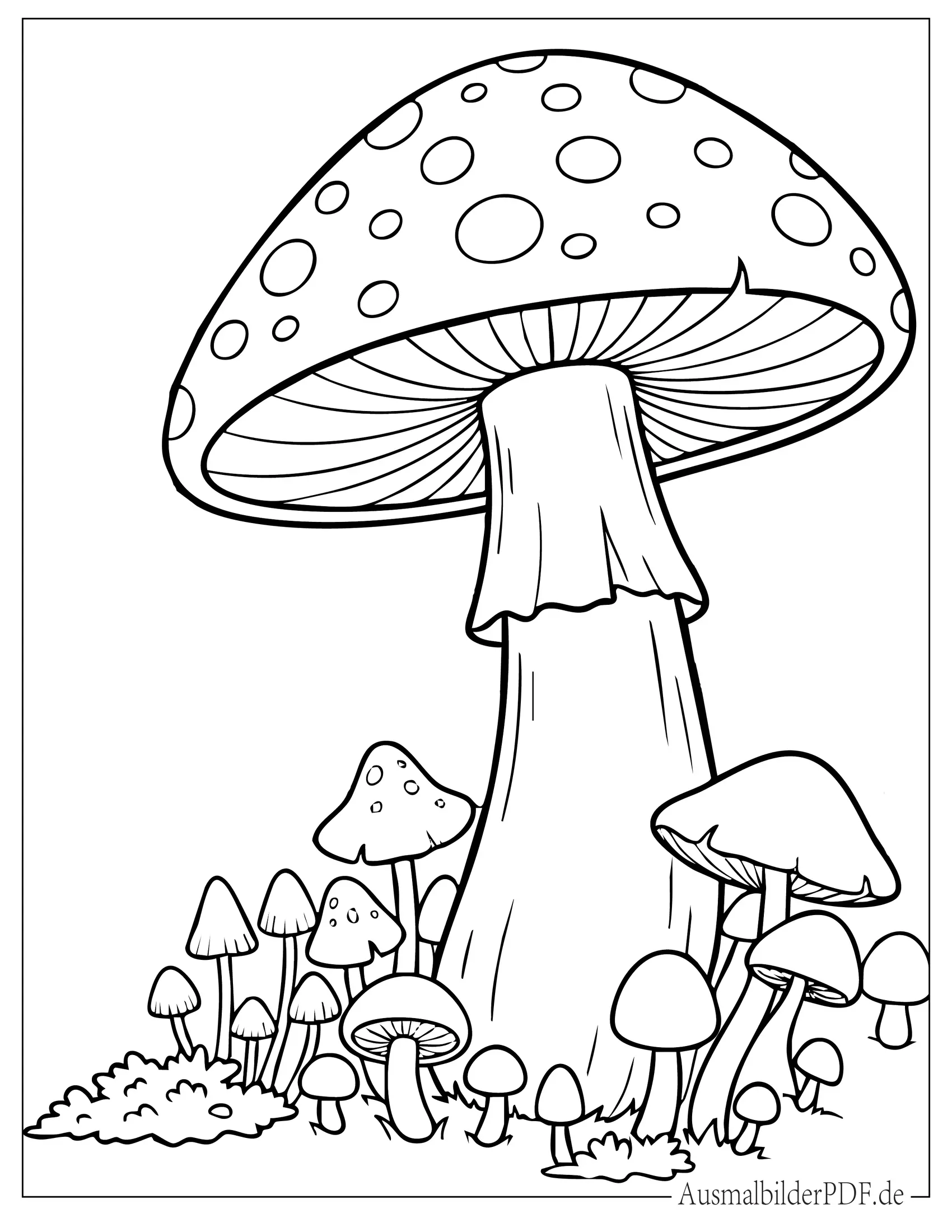 Großer Pilz mit vielen kleinen Pilzen Ausmalvorlage