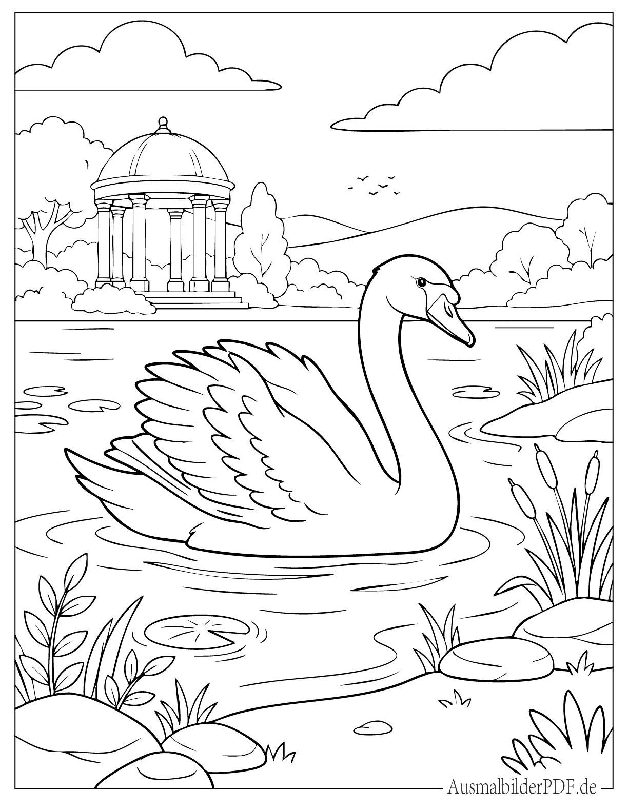 Großer majestätischer Schwan zum Ausmalen