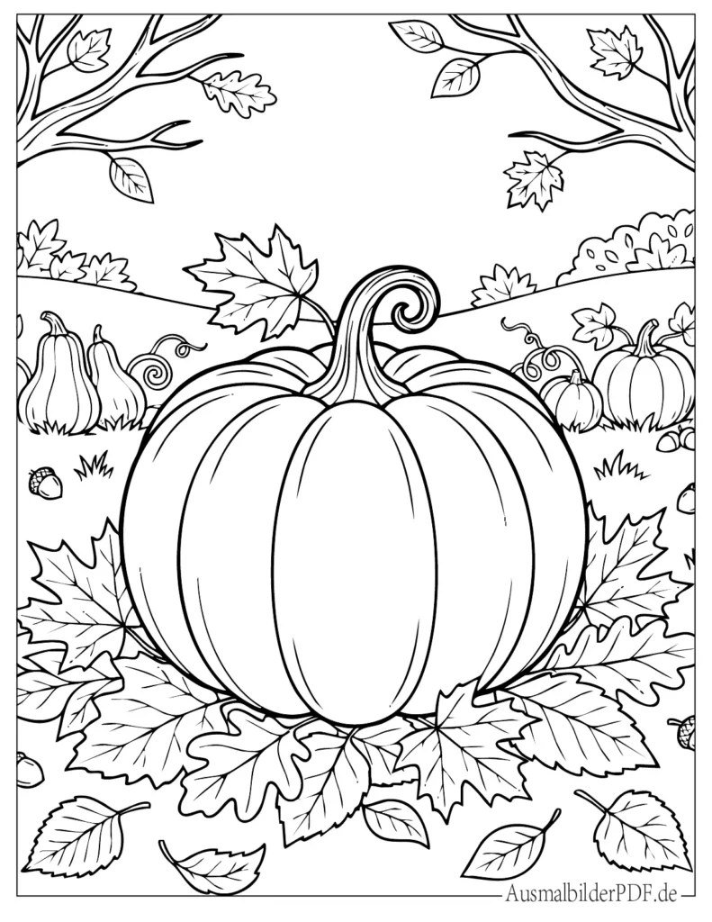 Großer Kürbis zum Ausmalen mit klaren Linien, ideal für Kinder und perfekt geeignet für kreative Halloween Malideen