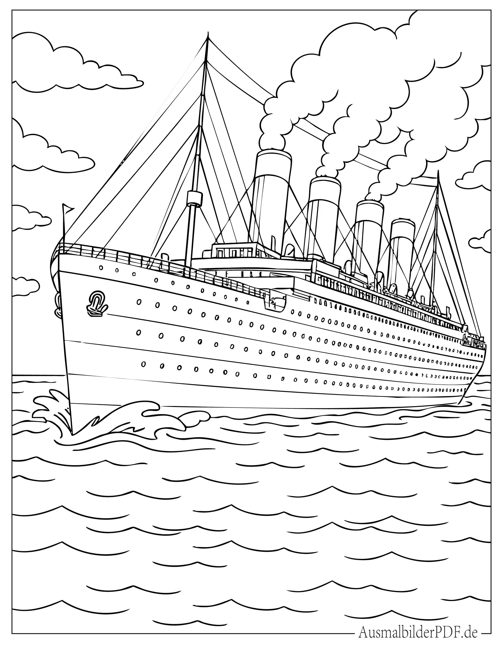 Großes Titanic Schiff im Ozean Malvorlage